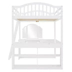 Lit mezzanine double avec bureau, lit mezzanine en bois avec tiroirs et étagères de rangement, lit mezzanine double haut avec miroir de coiffeuse pour enfants, adolescents et adultes