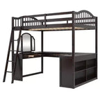 Lit mezzanine double avec bureau, lit mezzanine en bois avec tiroirs et étagères de rangement, lit mezzanine double haut avec miroir de coiffeuse pour enfants, adolescents et adultes