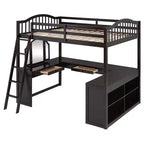 Lit mezzanine double avec bureau, lit mezzanine en bois avec tiroirs et étagères de rangement, lit mezzanine double haut avec miroir de coiffeuse pour enfants, adolescents et adultes