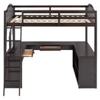 Lit mezzanine double avec bureau, lit mezzanine en bois avec tiroirs et étagères de rangement, lit mezzanine double haut avec miroir de coiffeuse pour enfants, adolescents et adultes