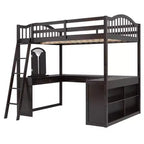 Lit mezzanine double avec bureau, lit mezzanine en bois avec tiroirs et étagères de rangement, lit mezzanine double haut avec miroir de coiffeuse pour enfants, adolescents et adultes