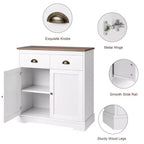 COZONY Meuble Bar à Café Moderne Style Ferme 80 cm, Buffet de Cuisine avec 2 Tiroirs, Armoire de Rangement à Double Porte avec Étagère Réglable