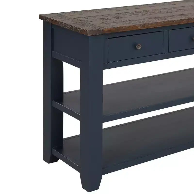 Hostack Console de 48 pouces en bois massif avec 3 tiroirs de rangement et 2 étagères, bleue