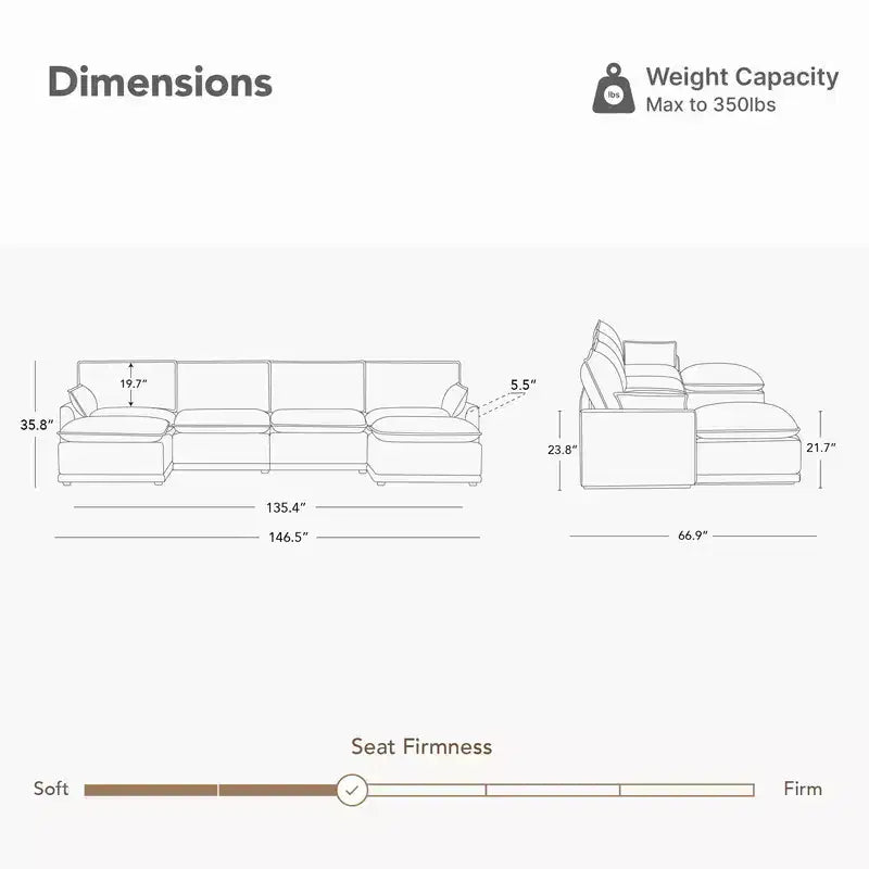 Canapé modulaire surdimensionné Spruce & Spring pour salon, Taupe-3PC