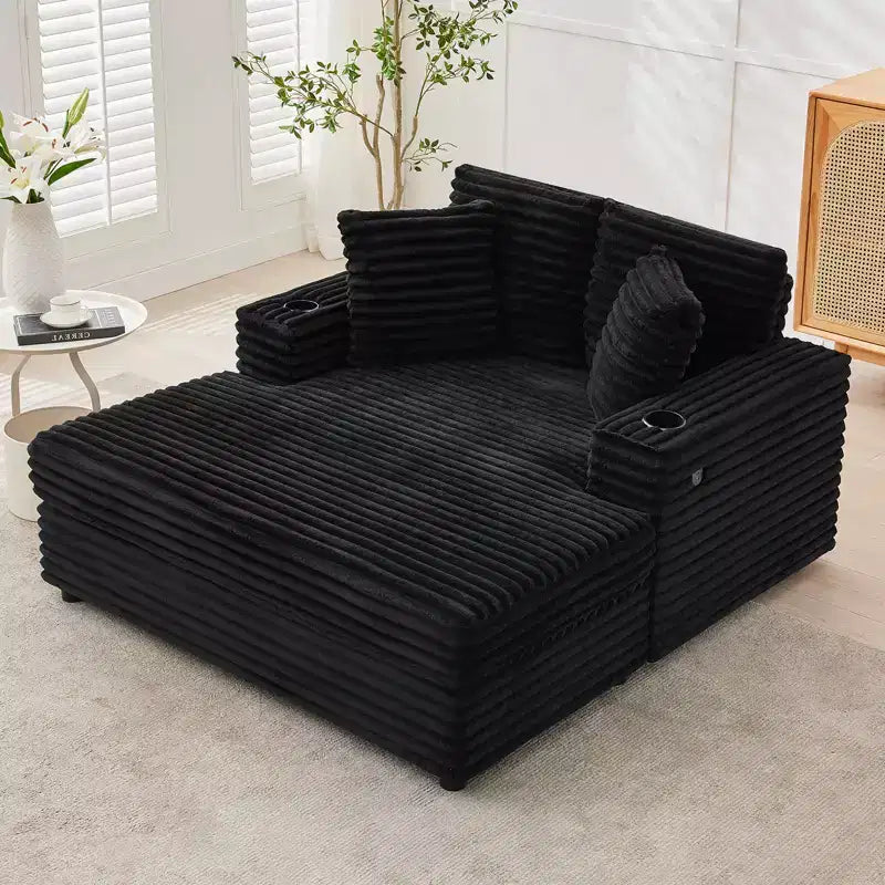 Chaise longue surdimensionnée de 54 pouces, canapé-lit rembourré avec 4 oreillers et porte-gobelet, canapé en velours côtelé confortable pour salon ou chambre à coucher
