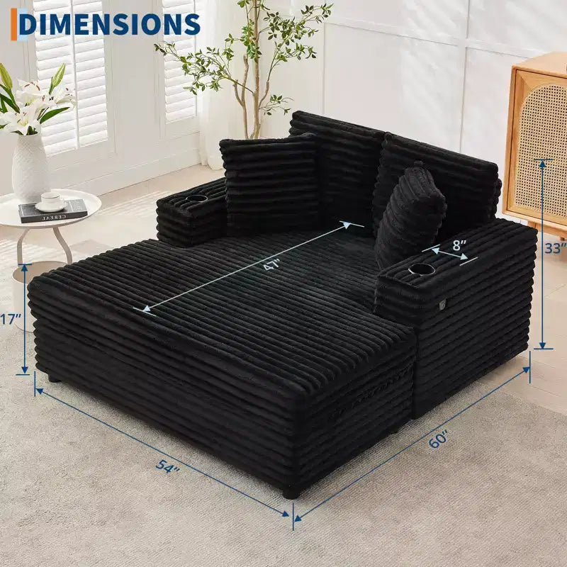 Chaise longue surdimensionnée de 54 pouces, canapé-lit rembourré avec 4 oreillers et porte-gobelet, canapé en velours côtelé confortable pour salon ou chambre à coucher