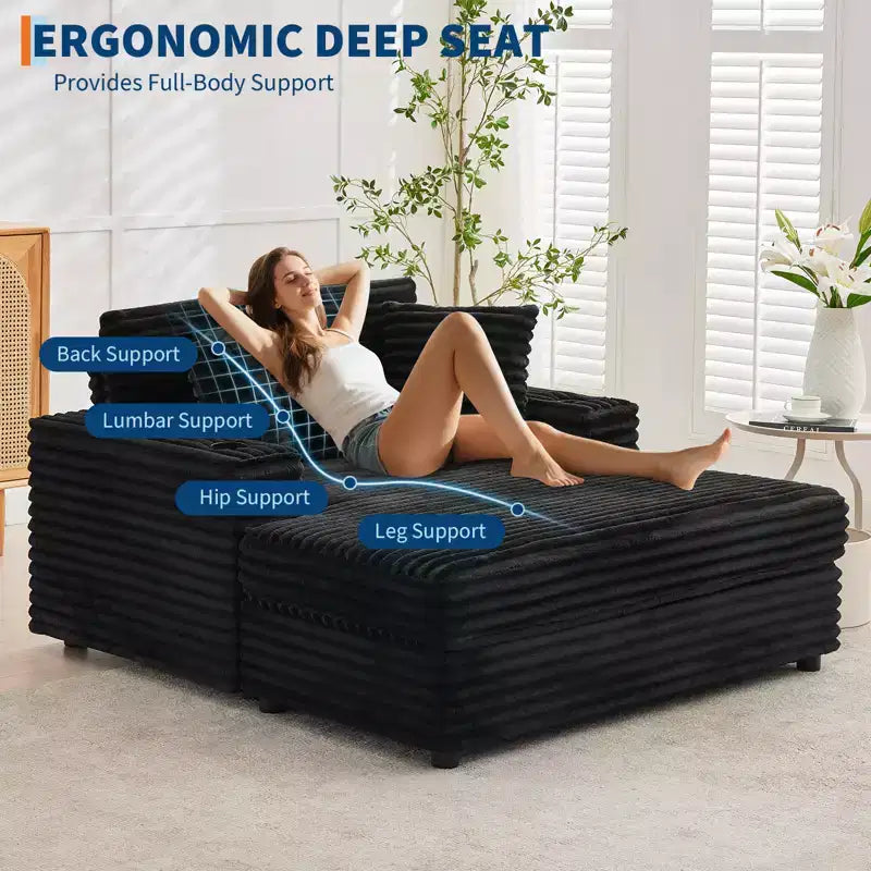 Chaise longue surdimensionnée de 54 pouces, canapé-lit rembourré avec 4 oreillers et porte-gobelet, canapé en velours côtelé confortable pour salon ou chambre à coucher