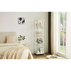 Meuble vitrine Okak avec porte en verre et étagères en acrylique, meuble de rangement avec serrure et roulettes, armoire pour salon, chambre à coucher