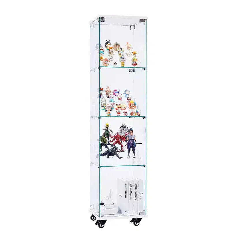 Meuble vitrine Okak avec porte en verre et étagères en acrylique, meuble de rangement avec serrure et roulettes, armoire pour salon, chambre à coucher