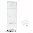 Meuble vitrine Okak avec porte en verre et étagères en acrylique, meuble de rangement avec serrure et roulettes, armoire pour salon, chambre à coucher