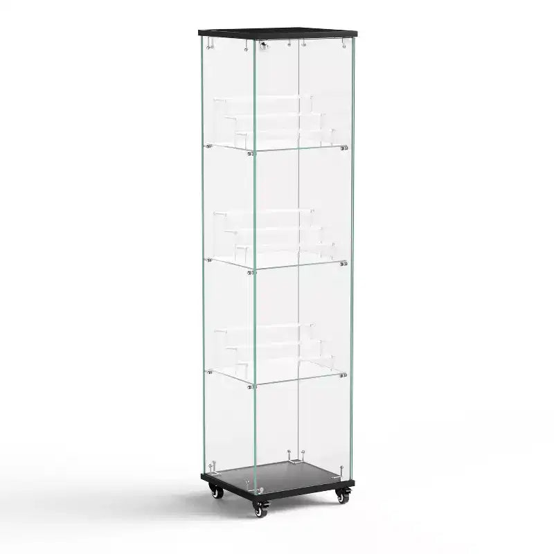Meuble vitrine Okak avec porte en verre et étagères en acrylique, meuble de rangement avec serrure et roulettes, armoire pour salon, chambre à coucher