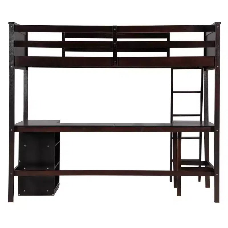 Lit mezzanine double surélevé avec bureau, cadre de lit mezzanine en bois avec étagères de rangement