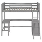 Lit mezzanine double surélevé avec bureau, cadre de lit mezzanine en bois avec étagères de rangement