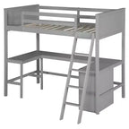 Lit mezzanine double surélevé avec bureau, cadre de lit mezzanine en bois avec étagères de rangement