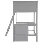 Lit mezzanine double surélevé avec bureau, cadre de lit mezzanine en bois avec étagères de rangement