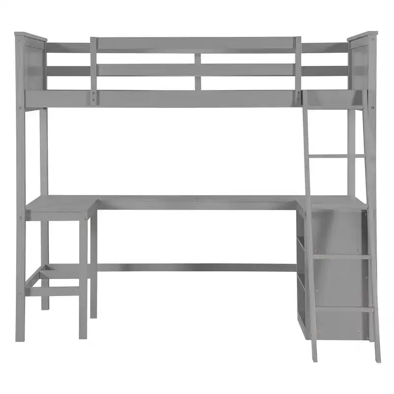 Lit mezzanine double surélevé avec bureau, cadre de lit mezzanine en bois avec étagères de rangement