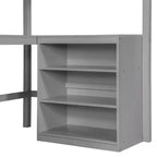 Lit mezzanine double surélevé avec bureau, cadre de lit mezzanine en bois avec étagères de rangement