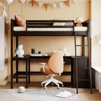 Lit mezzanine double surélevé avec bureau, cadre de lit mezzanine en bois avec étagères de rangement