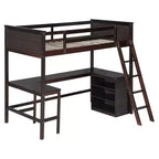 Lit mezzanine double surélevé avec bureau, cadre de lit mezzanine en bois avec étagères de rangement
