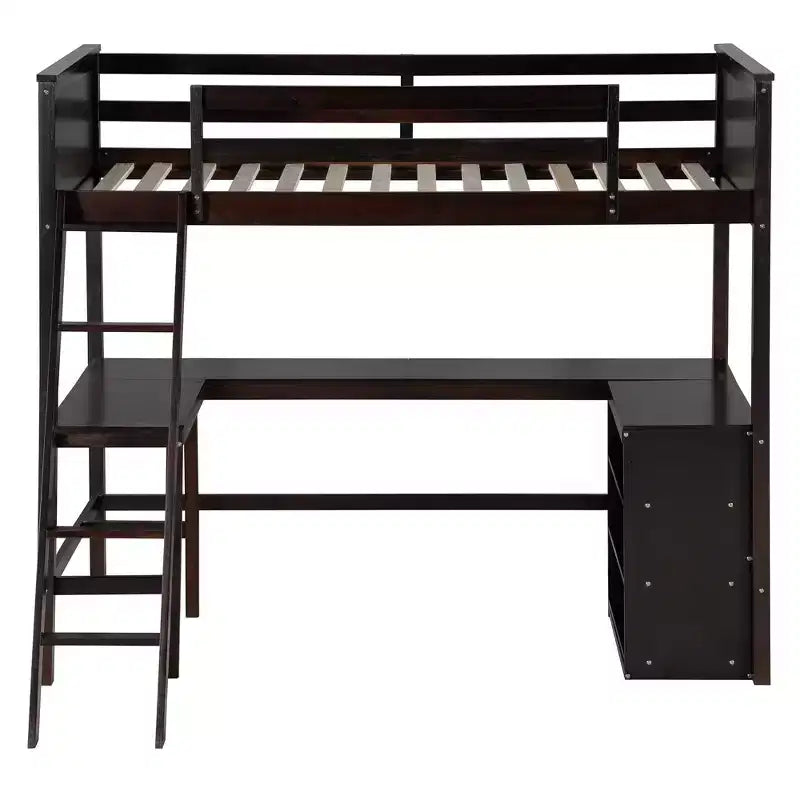 Lit mezzanine double surélevé avec bureau, cadre de lit mezzanine en bois avec étagères de rangement