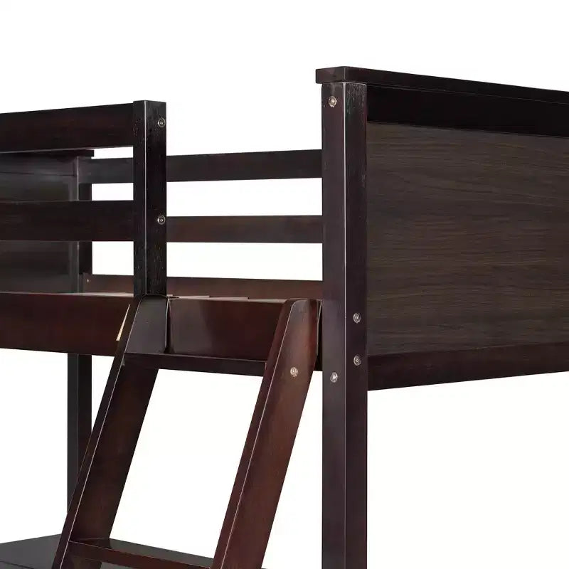 Lit mezzanine double surélevé avec bureau, cadre de lit mezzanine en bois avec étagères de rangement