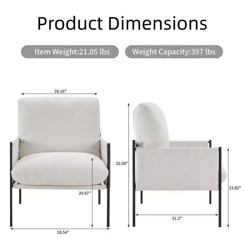 Fauteuil d'appoint blanc avec accoudoirs en bois et coussin amovible