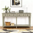 Luxystar Retro Console Table with 4 Drawers, Open Shelf for Entryway and Living Room, Grey Wash