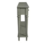 Console Rétro Luxystar avec 4 Tiroirs, Étagère Ouverte pour Entrée et Salon, Gris Lavé