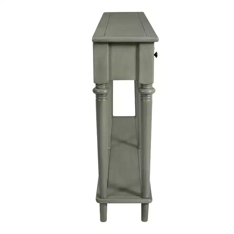 Console Rétro Luxystar avec 4 Tiroirs, Étagère Ouverte pour Entrée et Salon, Gris Lavé