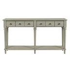 Console Rétro Luxystar avec 4 Tiroirs, Étagère Ouverte pour Entrée et Salon, Gris Lavé