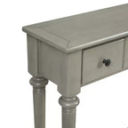 Console Rétro Luxystar avec 4 Tiroirs, Étagère Ouverte pour Entrée et Salon, Gris Lavé