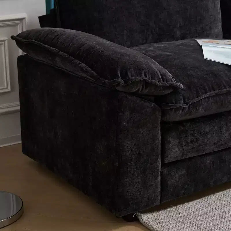 Canapé en chenille bleu Karl Home | 85,4 po L avec accoudoirs, coussin double-couche surpiqué et pouf