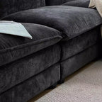 Canapé en chenille bleu Karl Home | 85,4 po L avec accoudoirs, coussin double-couche surpiqué et pouf