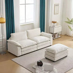 Canapé en chenille bleu Karl Home | 85,4 po L avec accoudoirs, coussin double-couche surpiqué et pouf