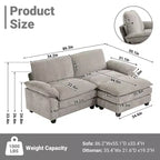 Canapé en chenille bleu Karl Home | 85,4 po L avec accoudoirs, coussin double-couche surpiqué et pouf