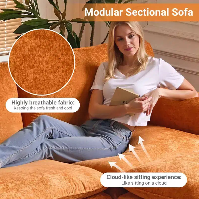 Canapé en chenille bleu Karl Home | 85,4 po L avec accoudoirs, coussin double-couche surpiqué et pouf