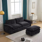 Canapé en chenille bleu Karl Home | 85,4 po L avec accoudoirs, coussin double-couche surpiqué et pouf