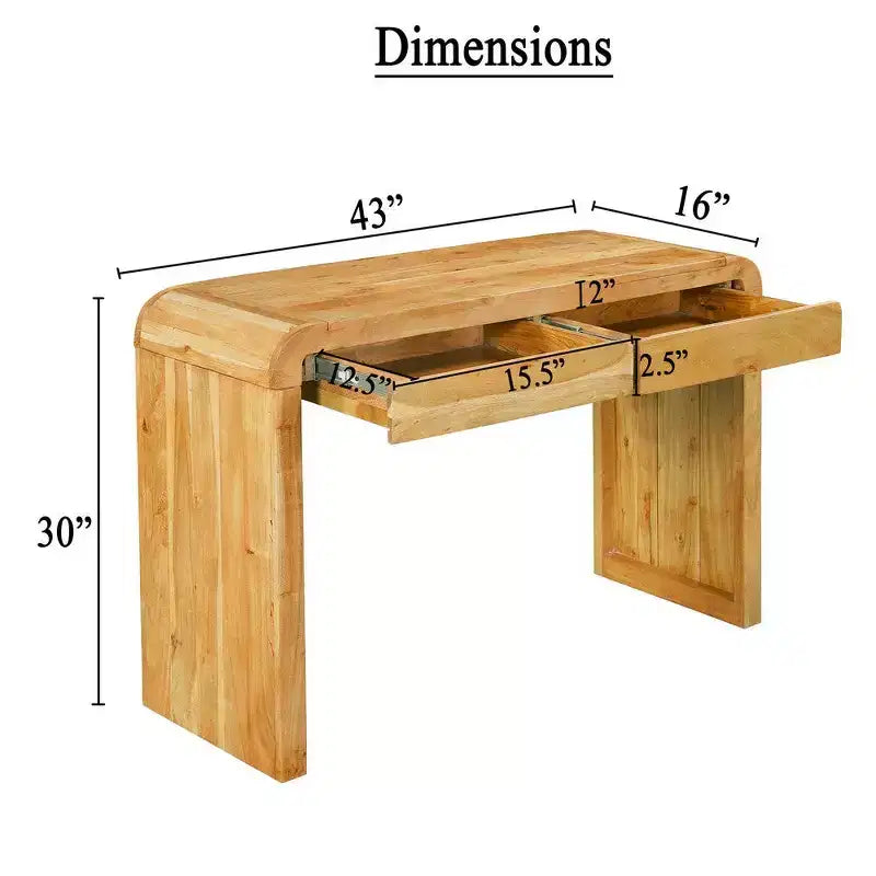 Console Royal Hampton | Plateau de 43 po de large | Bois d'acacia naturel fait à la main | Rangement à deux tiroirs