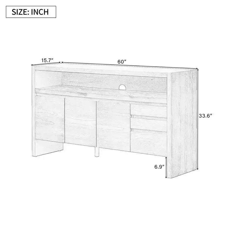 Buffet Luxystar moderne 60 avec étagère ouverte et tiroirs de rangement, bleu marine