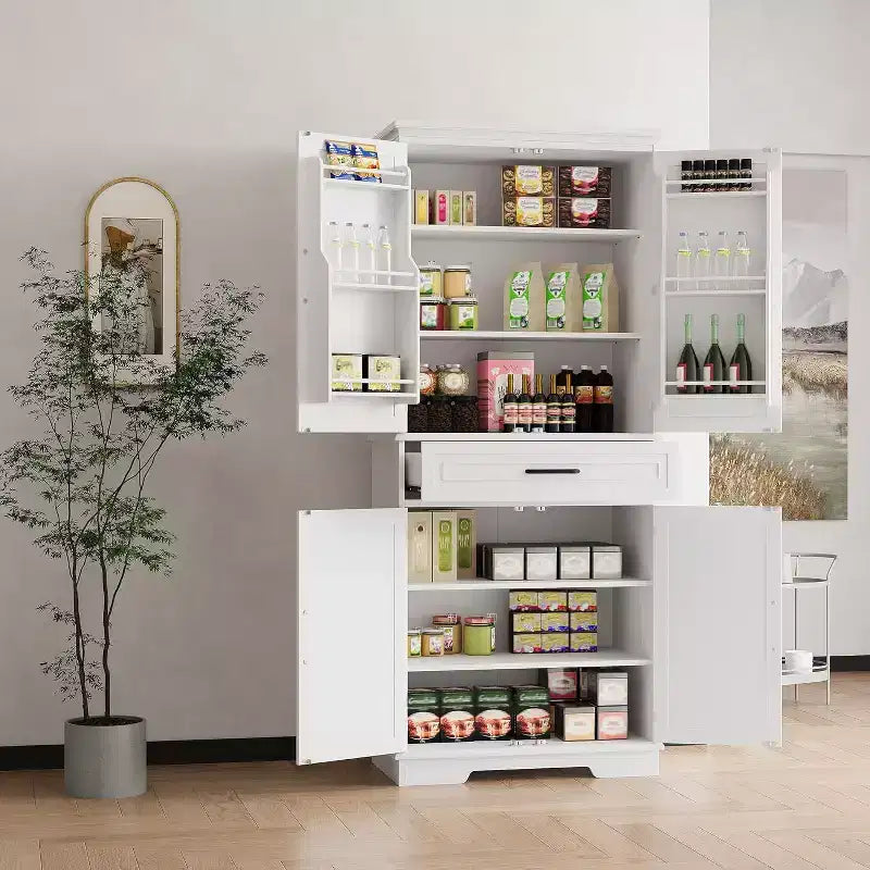 COZONY Armoire de cuisine haute de 183 cm avec tiroir et étagères réglables, buffet de rangement style ferme pour salle à manger ou buanderie