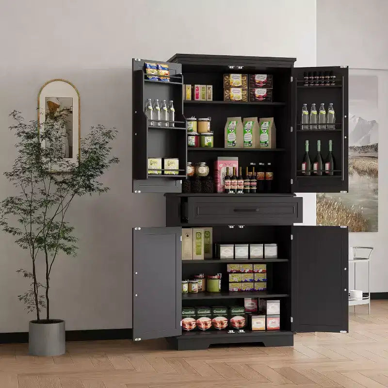 COZONY Armoire de cuisine haute de 183 cm avec tiroir et étagères réglables, buffet de rangement style ferme pour salle à manger ou buanderie