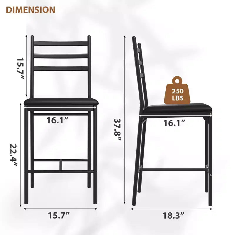 Tabourets de bar lot de 4, tabourets de bar hauteur comptoir chaises de salle à manger en métal avec dossier et coussin épais en cuir PU chaises de salle à manger de restaurant