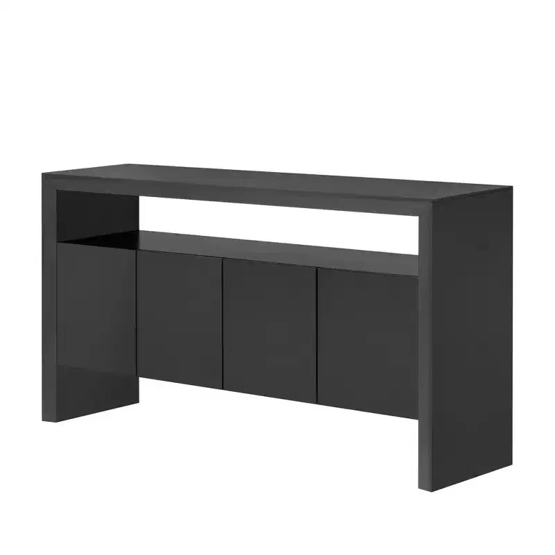 Luxystar Buffet moderne avec 4 portes et étagère ouverte, Table console, Noir