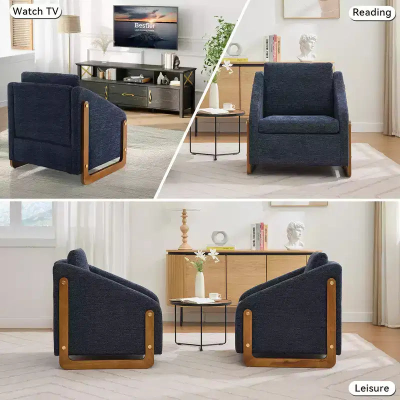 Fauteuil rembourré moderne Zeus & Ruta en tissu chenille avec cadre latéral en bois, assise et dossier rembourrés