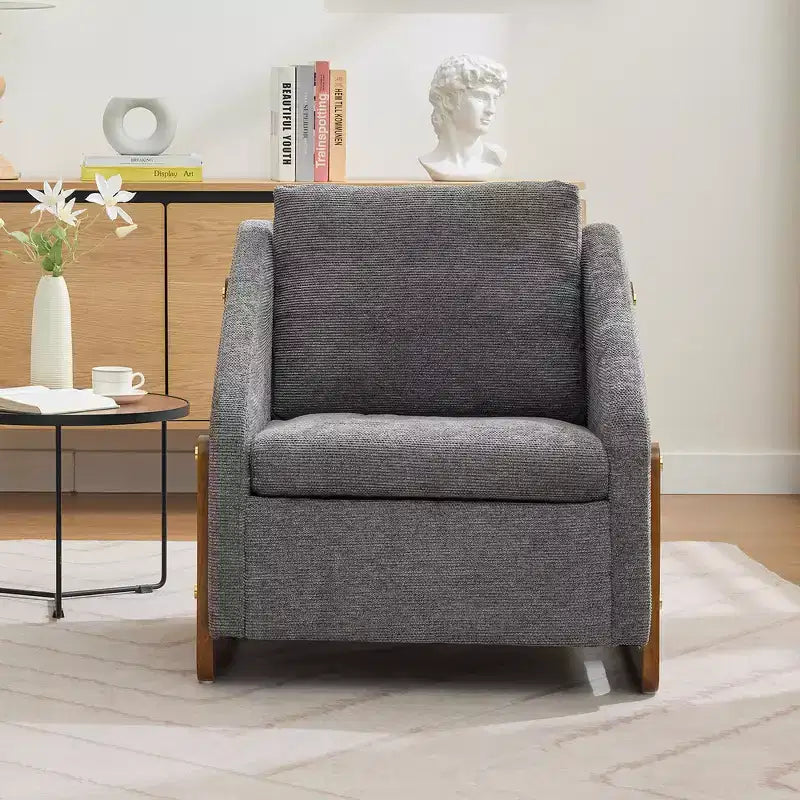 Fauteuil rembourré moderne Zeus & Ruta en tissu chenille avec cadre latéral en bois, assise et dossier rembourrés