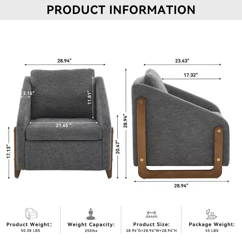 Fauteuil rembourré moderne Zeus & Ruta en tissu chenille avec cadre latéral en bois, assise et dossier rembourrés