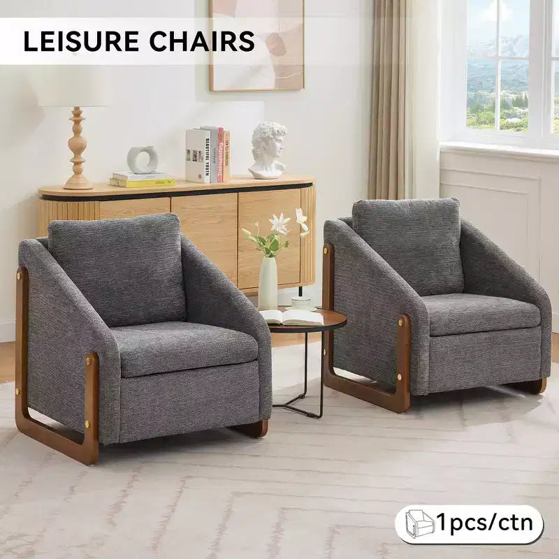 Fauteuil rembourré moderne Zeus & Ruta en tissu chenille avec cadre latéral en bois, assise et dossier rembourrés