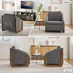 Fauteuil rembourré moderne Zeus & Ruta en tissu chenille avec cadre latéral en bois, assise et dossier rembourrés