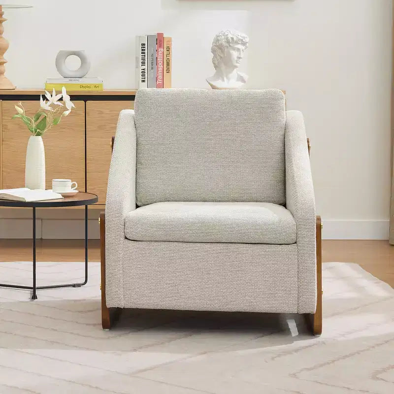 Fauteuil rembourré moderne Zeus & Ruta en tissu chenille avec cadre latéral en bois, assise et dossier rembourrés