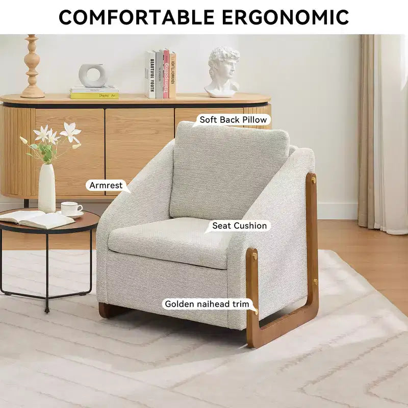 Fauteuil rembourré moderne Zeus & Ruta en tissu chenille avec cadre latéral en bois, assise et dossier rembourrés